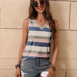 Nadorine Pleated Tank Tops Loose Fit V Neck Sleeveless Tops