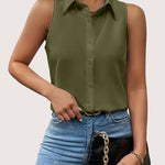 Nadorine Sleeveless Blouses Casual Button Down Flower Tank Tops