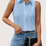 Nadorine Sleeveless Blouses Casual Button Down Flower Tank Tops