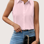 Nadorine Sleeveless Blouses Summer Casual Button Down Shirts