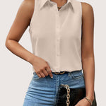 Nadorine Sleeveless Blouses Casual Button Down Flower Tank Tops