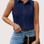 Nadorine Sleeveless Blouses Casual Button Down Flower Tank Tops