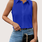Nadorine Sleeveless Blouses Summer Casual Button Down Shirts