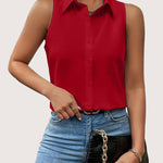 Nadorine Sleeveless Blouses Summer Casual Button Down Shirts