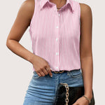 Nadorine Sleeveless Blouses Summer Casual Button Down Shirts
