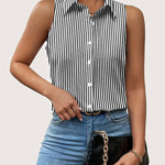 Nadorine Sleeveless Blouses Casual Button Down Flower Tank Tops
