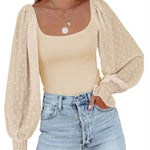 Puff Long Sleeve Bodysuit Leotard Sheer Top - Nadorine (Us Only)