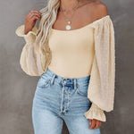 Puff Long Sleeve Bodysuit Leotard Sheer Top - Nadorine (Us Only)