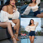 Puff Long Sleeve Bodysuit Leotard Sheer Top - Nadorine (Us Only)