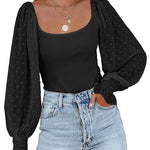 Puff Long Sleeve Bodysuit Leotard Sheer Top - Nadorine (Us Only)