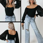 Puff Long Sleeve Bodysuit Leotard Sheer Top - Nadorine (Us Only)
