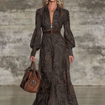 Fashion Retro Paisley Pattern Zipper Maxi Dress