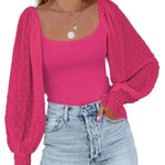 Puff Long Sleeve Bodysuit Leotard Sheer Top - Nadorine (Us Only)