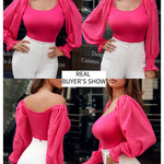 Puff Long Sleeve Bodysuit Leotard Sheer Top - Nadorine (Us Only)