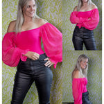 Puff Long Sleeve Bodysuit Leotard Sheer Top - Nadorine (Us Only)