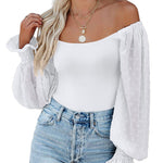Puff Long Sleeve Bodysuit Leotard Sheer Top - Nadorine (Us Only)