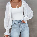 Puff Long Sleeve Bodysuit Leotard Sheer Top - Nadorine (Us Only)