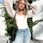 Puff Long Sleeve Bodysuit Leotard Sheer Top - Nadorine (Us Only)