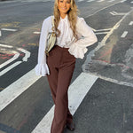 Women Bow Tie Neck Blouses Ruffle Long Sleeve Shirts Button-Down Office Work Casual Tops XS-3XL - Nadorine (Us Only)