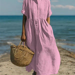 Harper Sutton | Pintuck Linen Maxi Shirt Dress For Women