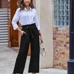 Women Long Lounge Pants with Pockets High Waisted Wide Leg Business Work Trousers Pant - Nadorine (Us Only)