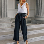 Women Long Lounge Pants with Pockets High Waisted Wide Leg Business Work Trousers Pant - Nadorine (Us Only)