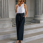 Women Long Lounge Pants with Pockets High Waisted Wide Leg Business Work Trousers Pant - Nadorine (Us Only)