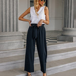 Women Long Lounge Pants with Pockets High Waisted Wide Leg Business Work Trousers Pant - Nadorine (Us Only)