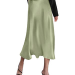 Nadorine Midi Skirt High Waisted Solid Satin Dress