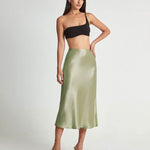 Nadorine Midi Skirt High Waisted Solid Satin Dress