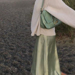 Nadorine Midi Skirt High Waisted Solid Satin Dress