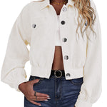Women's Fashion Cropped Shacket Long SLeeve Trendy Button Down Corduroy Shirts Shacket Jackets - Nadorine (Us Only)