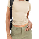 Nadorine Short Sleeve Stretchy Bodycon Basic Tee Tops