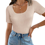 Nadorine Short Sleeve Square Neck Slim Fitted Tops