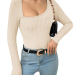 Nadorine Women's Bodysuit 2023 One Piece Asymmetrical Neck Long Sleeve Ribbed Slim Thong Body Suit Tops for Women