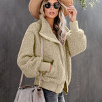 Fuzzy Fleece Jackets Oversized Open Front Coat Zipper Outwear(TTShop02) - Nadorine (Us Only)