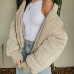 Women's Winter Long Sleeve Full Zipper Baggy Puffer Short Down Jacket Coat - Nadorine (Us Only)