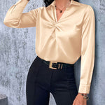 Satin V Neck Twist Front Silk Shirts - Nadorine (Us Only)