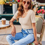 Nadorine Short Sleeve Square Neck Slim Fitted Tops