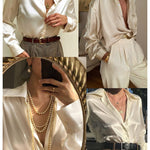 Satin V Neck Twist Front Silk Shirts - Nadorine (Us Only)