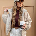Women's Winter Long Sleeve Full Zipper Baggy Puffer Short Down Jacket Coat - Nadorine (Us Only)