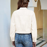 Women's Fashion Cropped Shacket Long SLeeve Trendy Button Down Corduroy Shirts Shacket Jackets - Nadorine (Us Only)