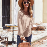 Nadorine Long Sleeve Shirts Square Neck Pleated Tunic Tops