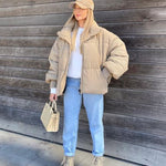 Women's Winter Long Sleeve Full Zipper Baggy Puffer Short Down Jacket Coat - Nadorine (Us Only)