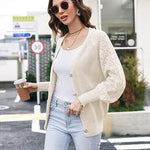 Lantern Sleeve Button Down Cable Knit Sweate - Nadorine (Us Only)
