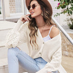 Lantern Sleeve Button Down Cable Knit Sweate - Nadorine (Us Only)
