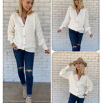 Lantern Sleeve Button Down Cable Knit Sweate - Nadorine (Us Only)