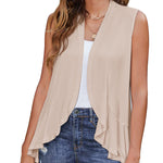 Women's Sleeveless Draped Open Front Cardigan Ruffles Hem Vest - Nadorine (Us Only)