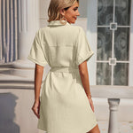 Women's Shirt Dress Button Down V Neck Blouse Short Roll-up Sleeve Tunic Tops with Pockets - Nadorine (Us Only)