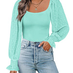 Puff Long Sleeve Bodysuit Leotard Sheer Top - Nadorine (Us Only)